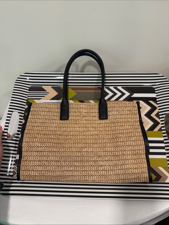 Walter Baker Handbags - Walter Baker Natural Straw Tote with Black Handles